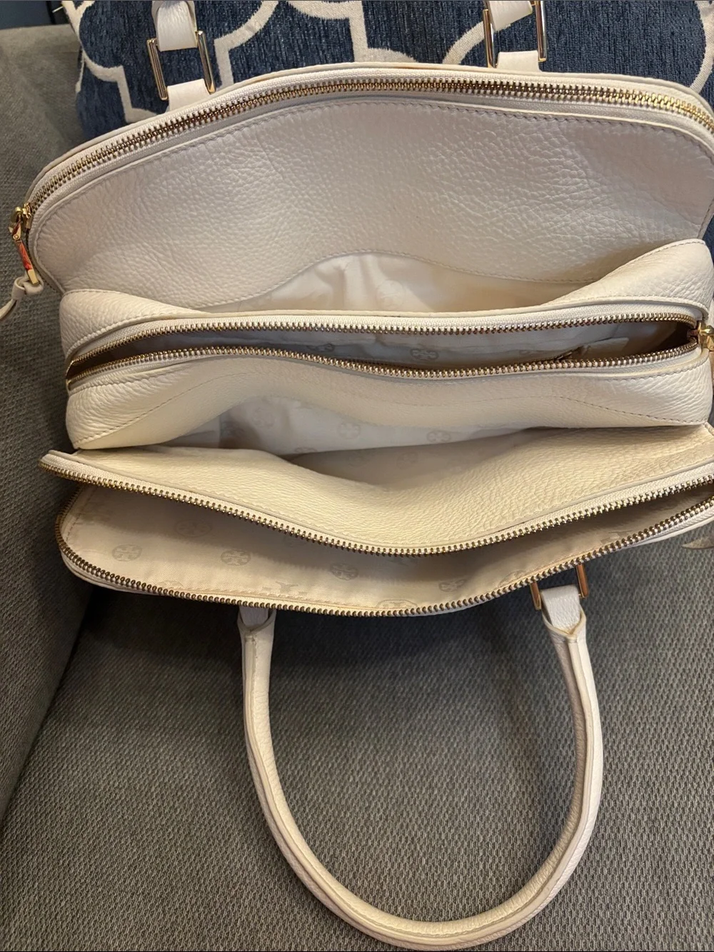 Tory Burch Cream Pebbled Leather Satchel